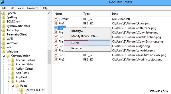 How to delete items from the Recent Picture list in Microsoft Paint