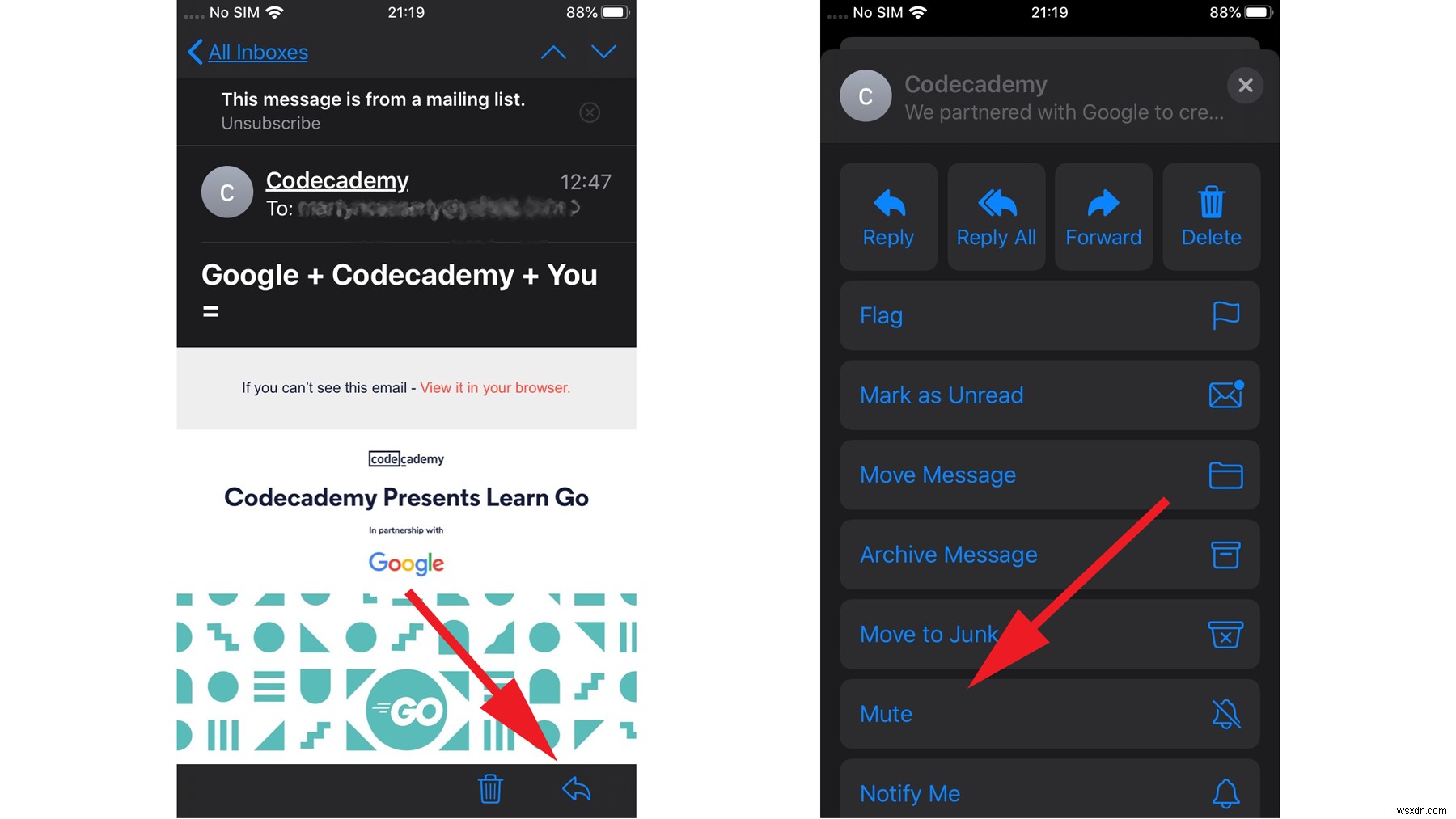 How to mute an email conversation on iPhone