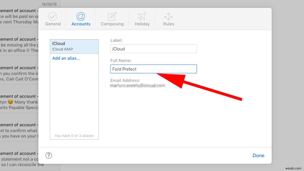 How to change email sender name in Apple Mail