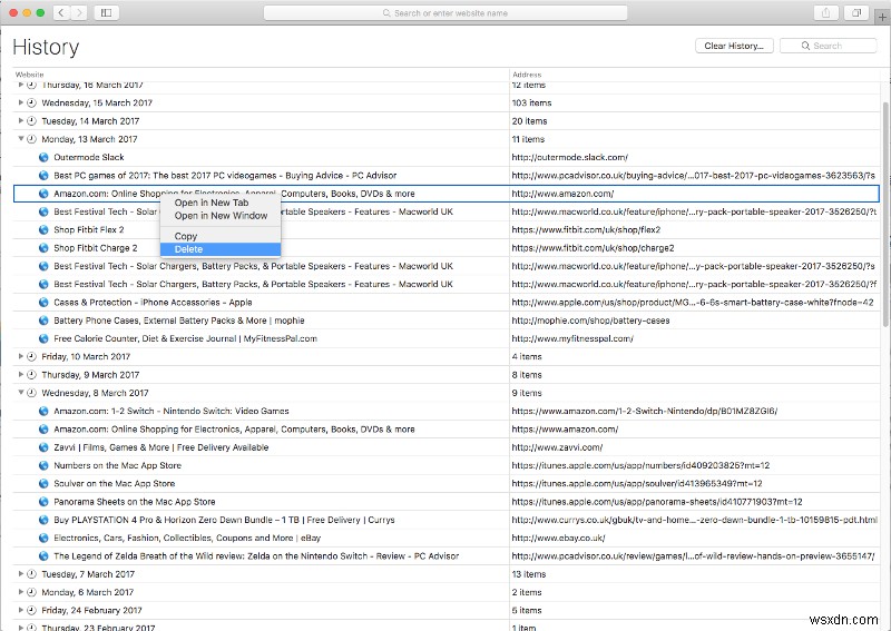 How to delete web browsing history on Mac