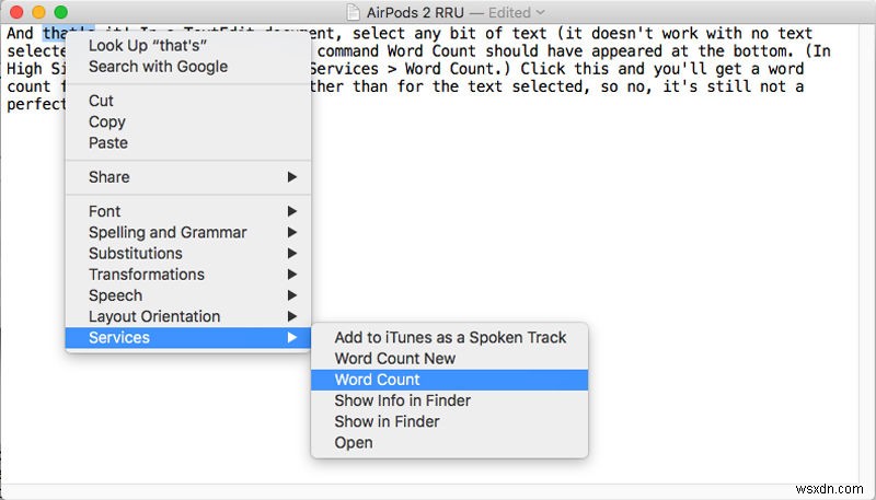 How to do a word count in TextEdit on Mac