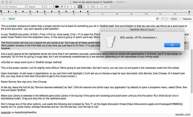How to do a word count in TextEdit on Mac
