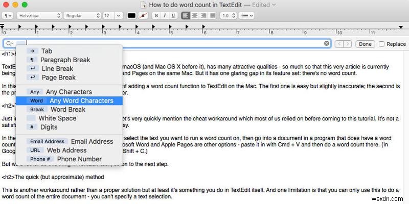 How to do a word count in TextEdit on Mac