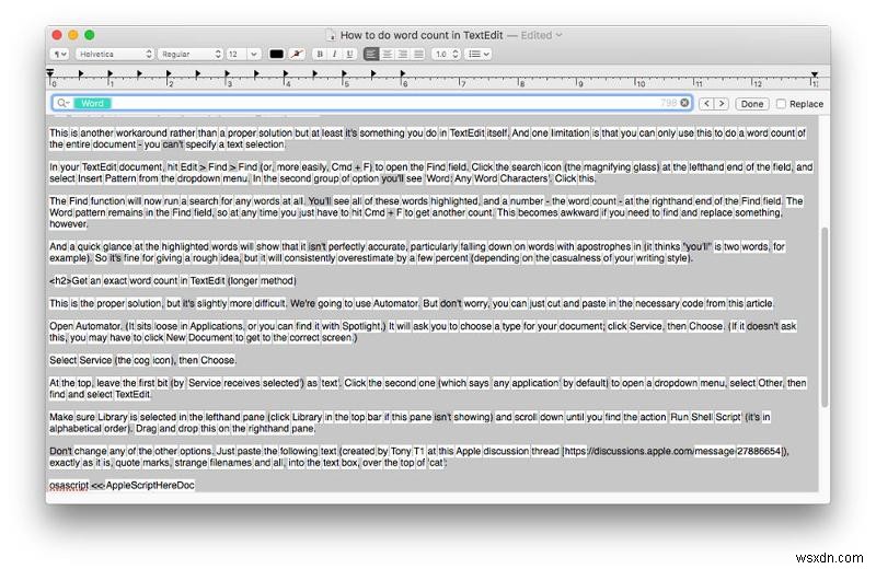 How to do a word count in TextEdit on Mac