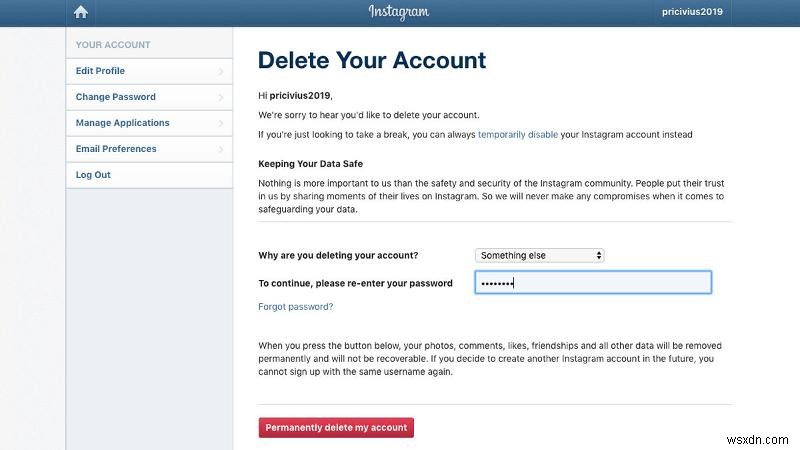 How to delete an Instagram account