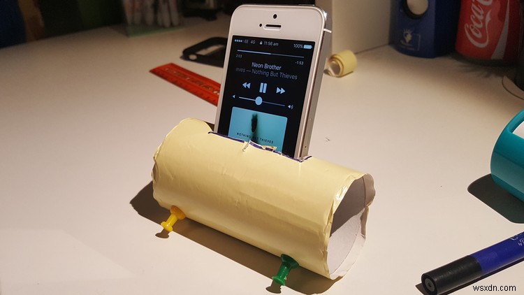 How to make a cheap iPhone stand using only a toilet roll and some pins