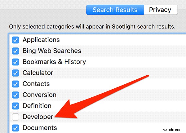 How to Omit the Developer Search Results from Spotlight on Your Mac