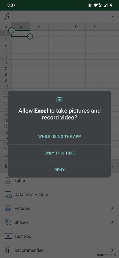 How to Insert Data From Picture on MS Excel on Android
