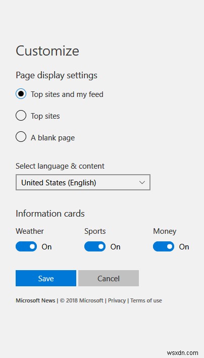 How to Disable the Articles on Microsoft Edge Start Page
