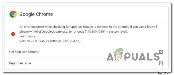 Fix Google Chrome Update Error (Error Code – 7 : 0x80040801)