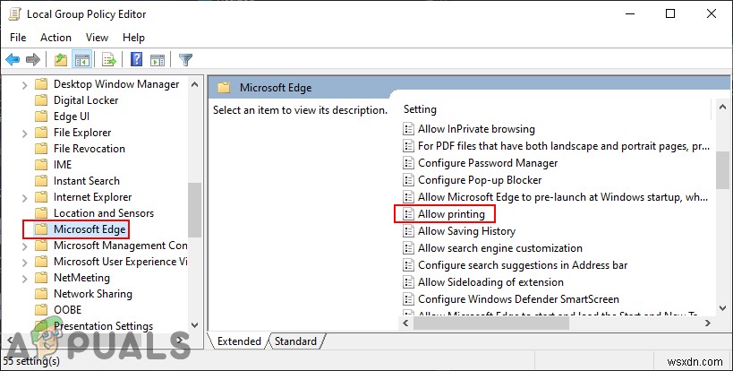 How to Disable Printing in Microsoft Edge on Windows 10?