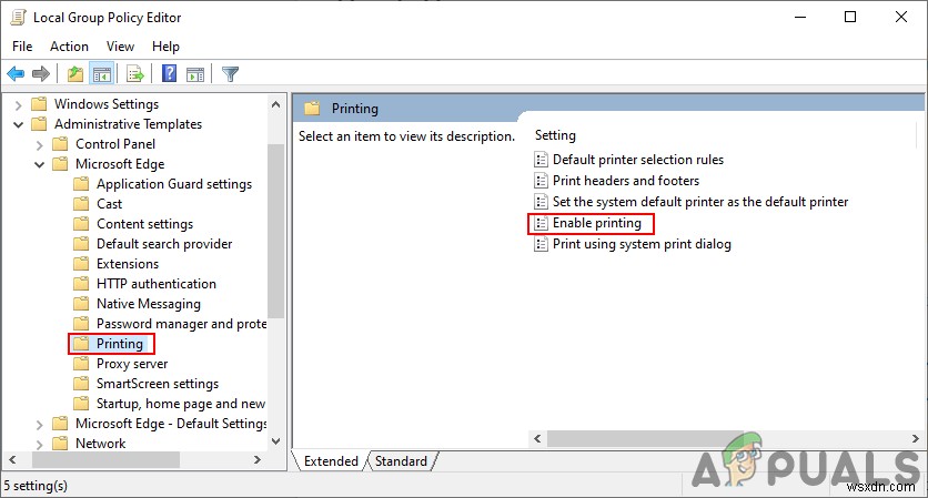 How to Disable Printing in Microsoft Edge on Windows 10?
