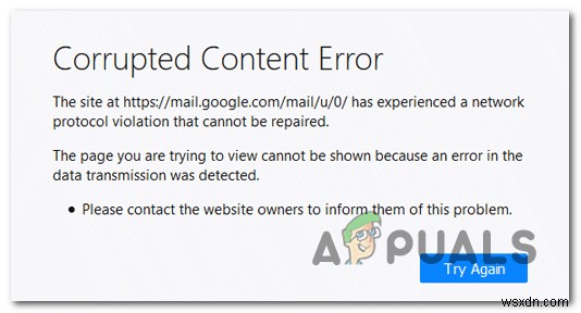 Corrupted Content Error ‘mail.google.com’