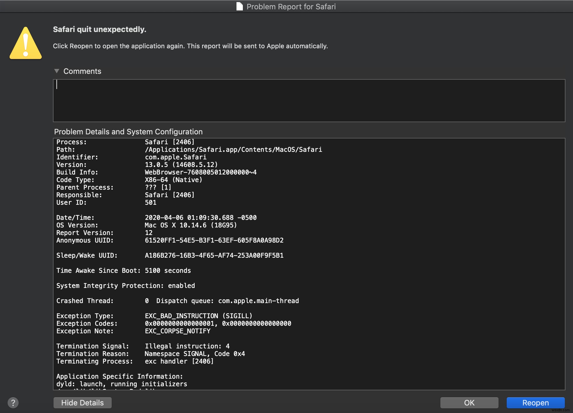 FIX: Safari Crashes on StartUp