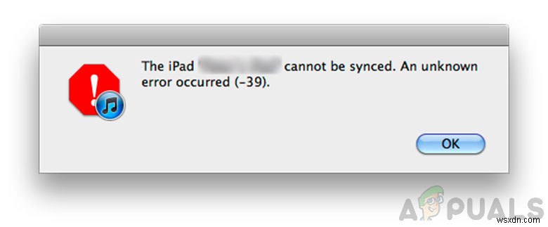 iPhone or iPad cannot be synced due to an unknown error -39