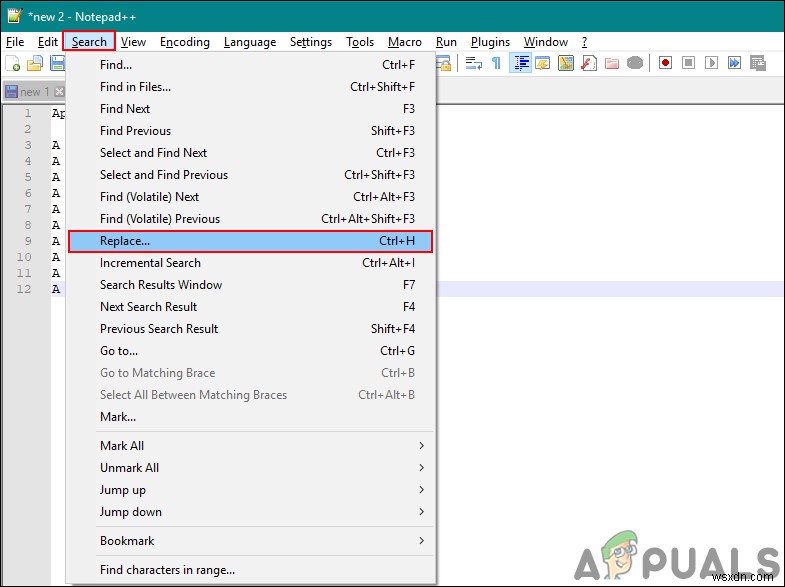 Find and Replace String/Character/Symbol with a New Line in Notepad++