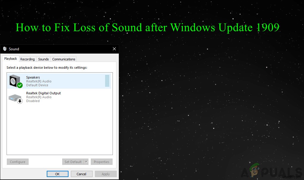 Fix: Loss of Audio after Windows 10 Update 1909