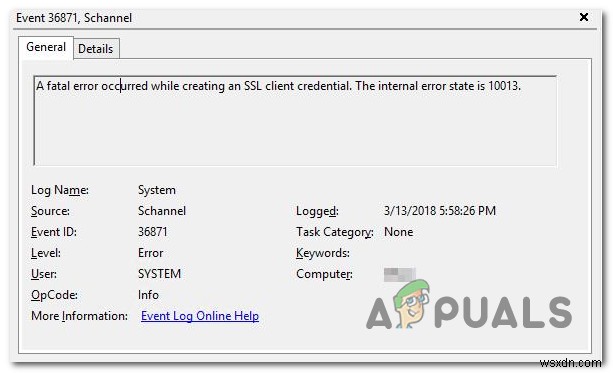 Fatal Error Occurred while Creating an SSL Client Credential in Event Viewer