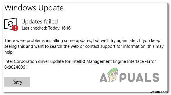 Error 0x80240061 when Installing Intel Management Engine Interface Driver