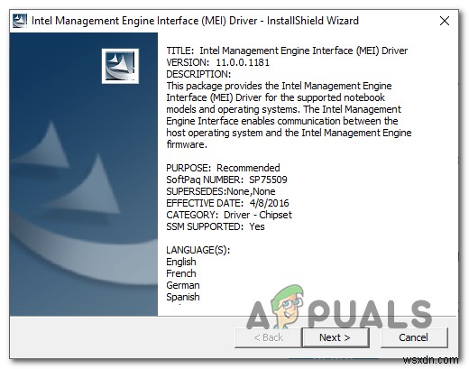 Error 0x80240061 when Installing Intel Management Engine Interface Driver