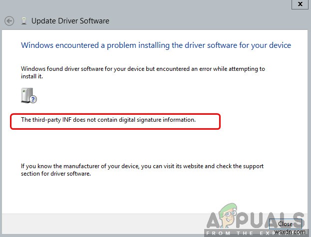 How to Fix ‘The Third-party INF doesn’t contain Digital Signature Information’