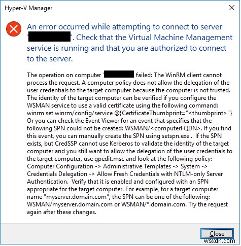 How to Fix Issues Connecting to remote Hyper-V Server 2019