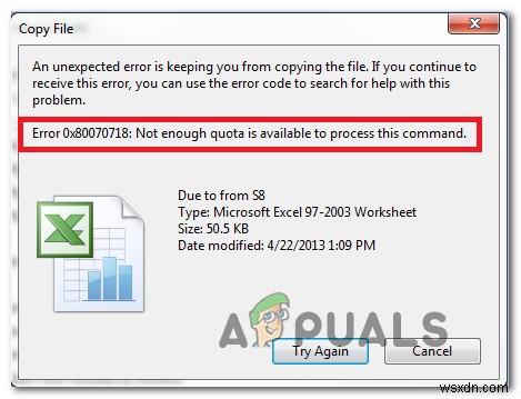 Fix: Error 0x80070718 Not enough Quota is Available to Process this Command