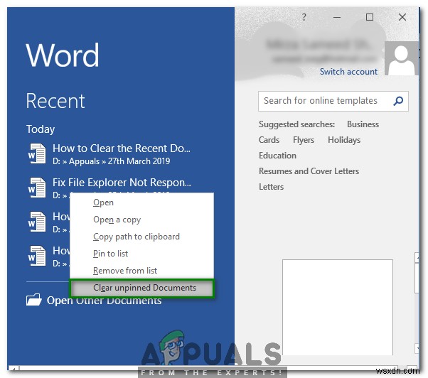How to Clear or Disable the Recent Documents List in Microsoft Word