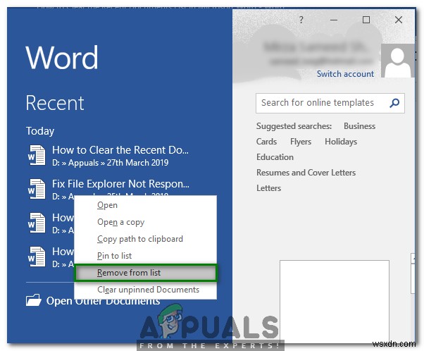 How to Clear or Disable the Recent Documents List in Microsoft Word