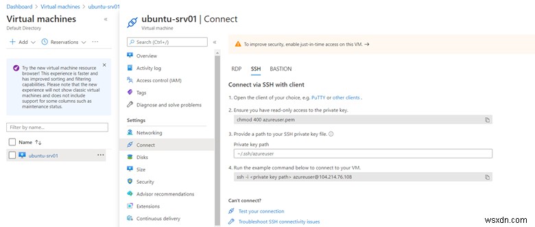 Create SSH key pair in Microsoft Azure and add it to Ubuntu Server