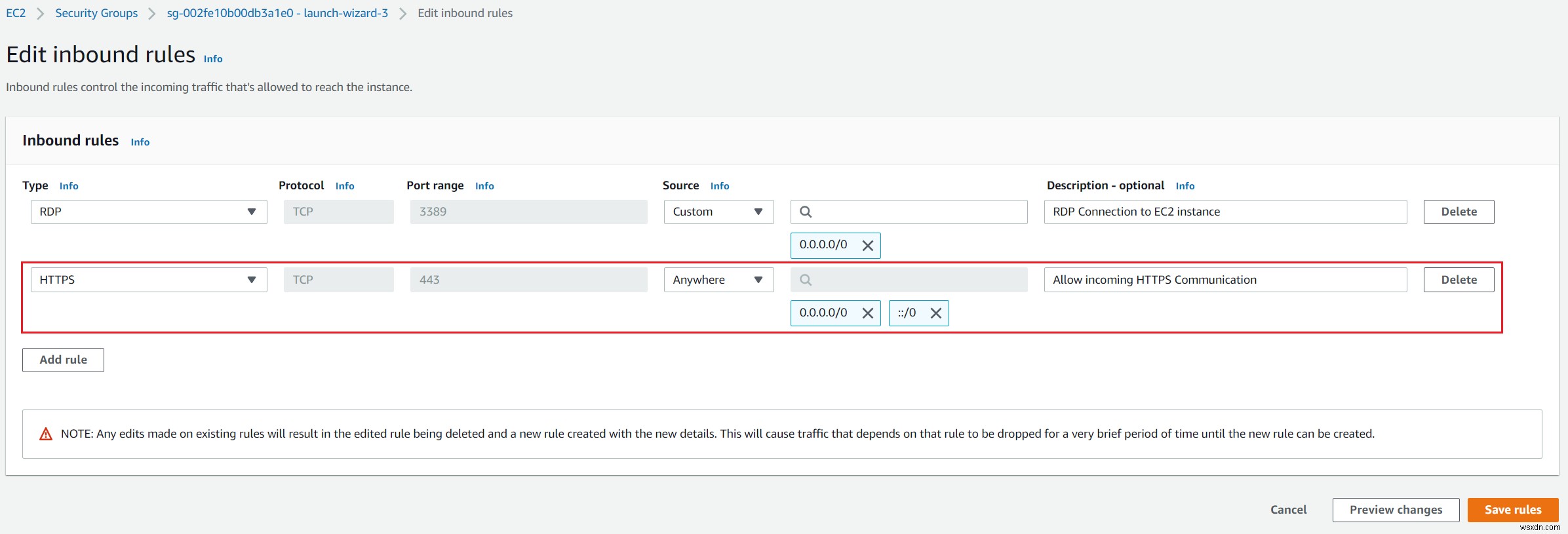 How to Configure Security rules in Amazon EC2 Instance
