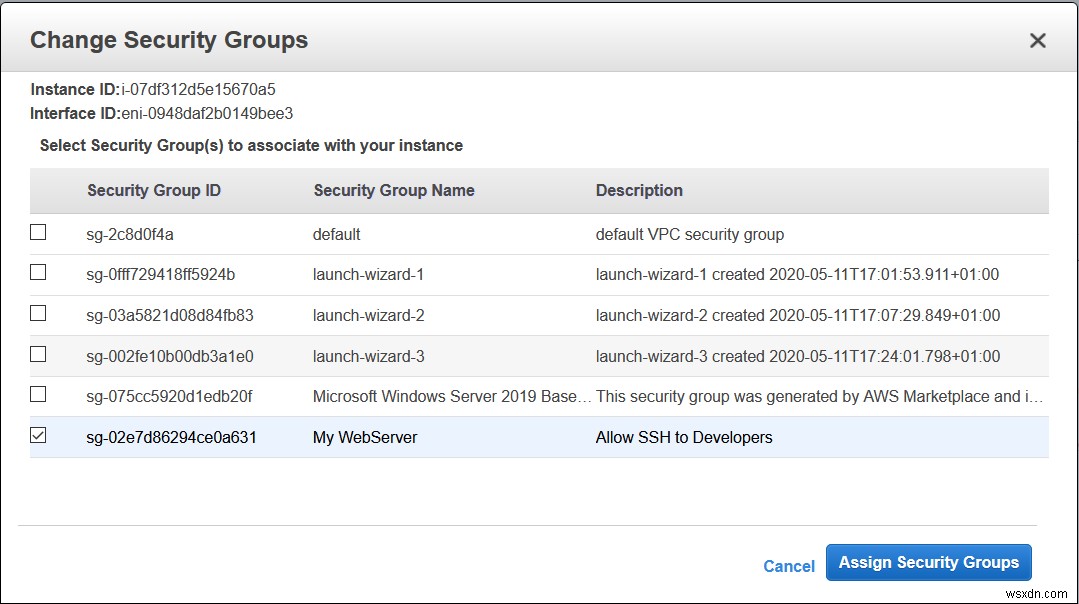 How to Move AWS EC2 instance to another Security Group?