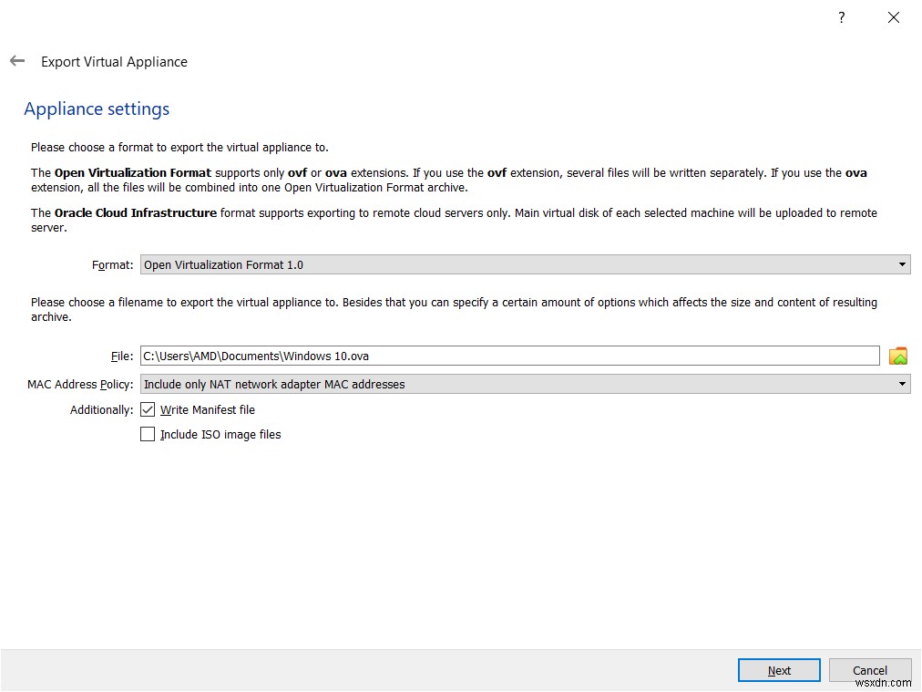 Export Virtual Machine to OVA File in Oracle VM VirtualBox