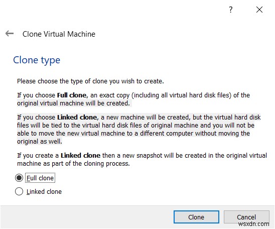 Clone the virtual machine in the Oracle VM VirtualBox