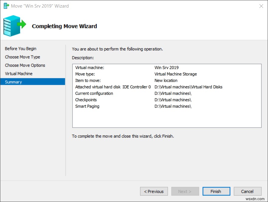 Moving VMs from one location to another using Hyper-V 2019