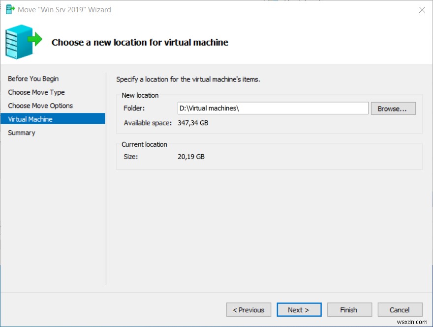 Moving VMs from one location to another using Hyper-V 2019