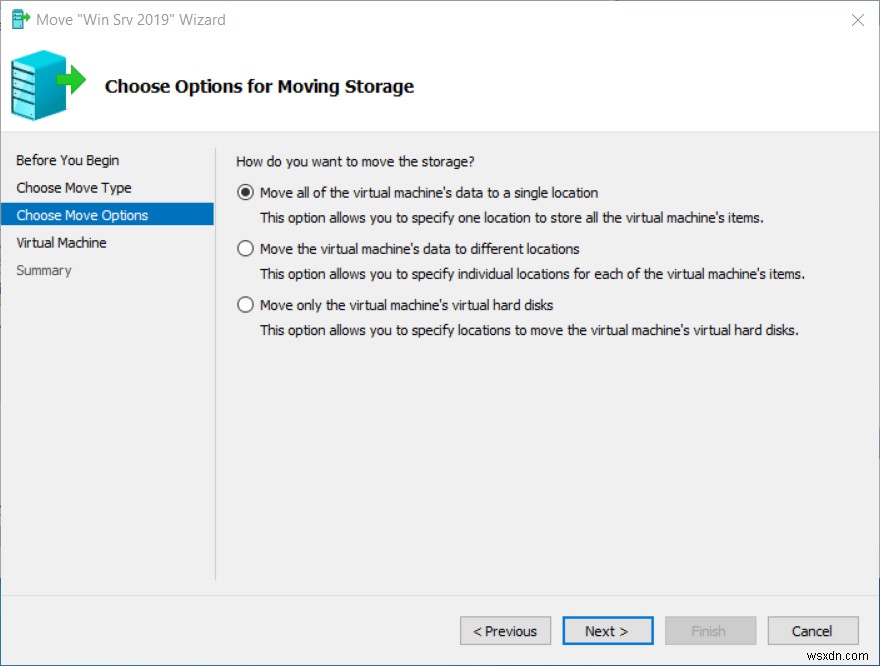 Moving VMs from one location to another using Hyper-V 2019