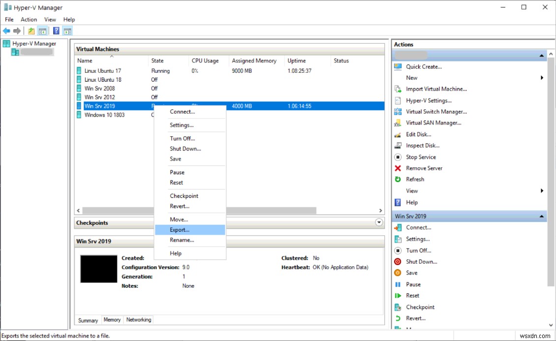 Exporting and Importing Virtual Machines in Hyper-V 2019