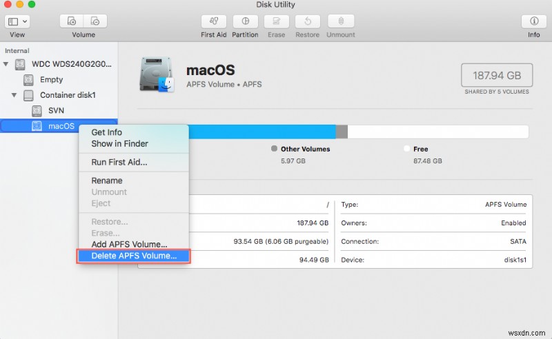 How to delete APFS partition, container, volume on Mac without data loss?