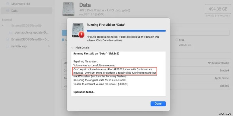 Cant repair volume because other APFS volumes in its container are mounted, how to fix it without data loss?