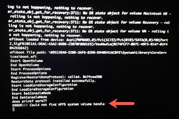 [Solved] ERROR! Could not find APFS system volume handle