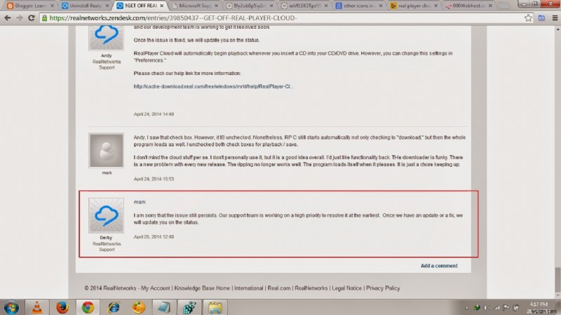 How do I get real player cloud icon off my computer