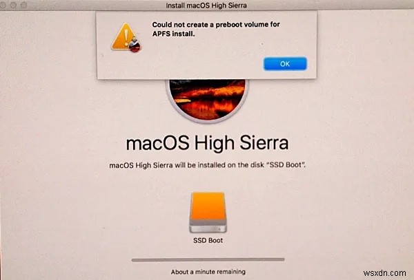 Fix the could not create a preboot volume for APFS install Error