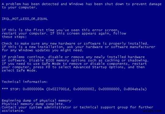 How To Fix The Windows XP “Stop 0x0000000A” Error