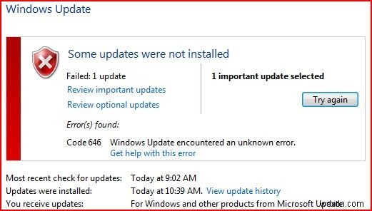 How To Fix 646 Windows Vista Update Error