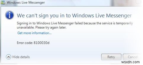 8100030d Windows Live Messenger Error – Fix