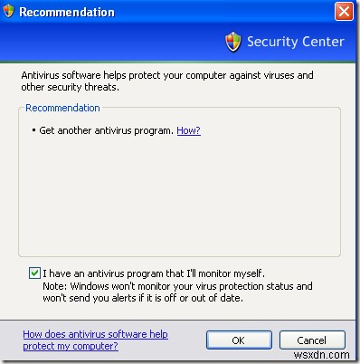Turn Off or Remove “Your computer might be at risk” in Windows XP