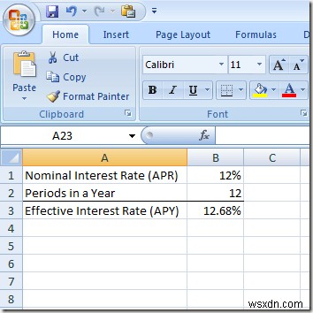 Use Excel to Figure Out an Effective Interest Rate from a Nominal Interest Rate