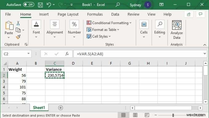 How to Calculate Variance in Excel