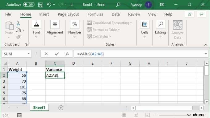 How to Calculate Variance in Excel